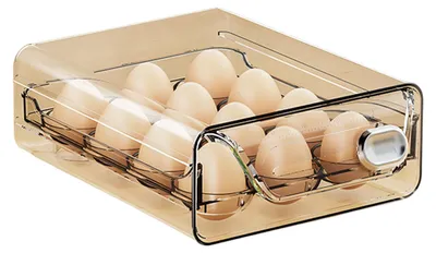 Produktbild von Eieraufbewahrungsbox, transparent, platzsparend, mit einzelnen Fächern, leichtgängiger Schublade, Eierhalter für Küche und Kühlschrank.
