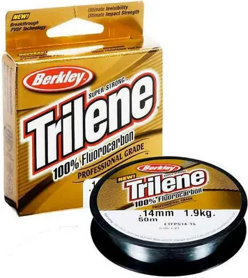 A box and spool of Berkley Trilene fishing line.
