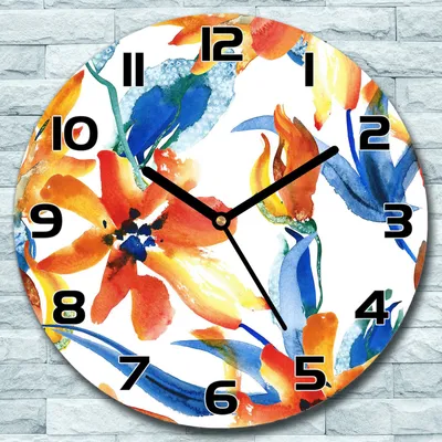 Produktbild von Wanduhr aus Glas Rund fi 30 Blumen Farbenfrohe Quarz Deko Schlafzimmer Büro
