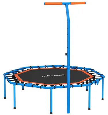 Produktbild von Fitness-Trampolin mit Griff | Farbe: Blau und Schwarz | Abmessungen: 120x128x98-126 cm
