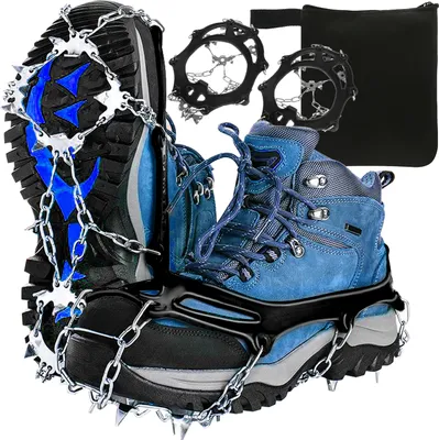 Produktbild von Antirutsch Spikes Steigeisen Bergschuhe 19 Zähne Schuhkrallen Eiskrallen TPE/Metall Größen 36-47 Winter Wandern 18264, Größe:M