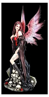 Produktbild von Gothic Elfen Figur Mystique mit Schädelberg 39,5 cm | Engel Statue Totenkopf Dunkler Engel