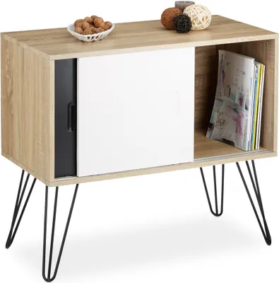 Produktbild von Relaxdays Sideboard Retro, Kommode mit Schiebetüren, Anrichte aus Holz und Metall, HBT: 70 x 80 x 40 cm, schwarz-weiß