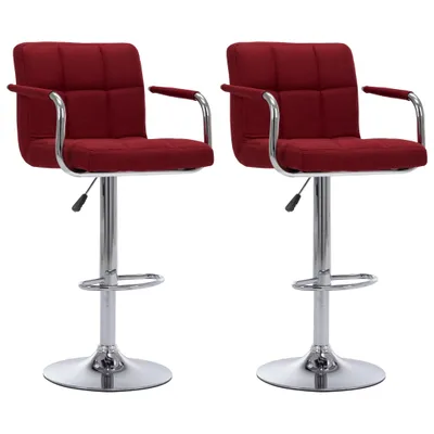 Image de vidaXL Tabouret de bar 2 pcs. Tissu rouge vin