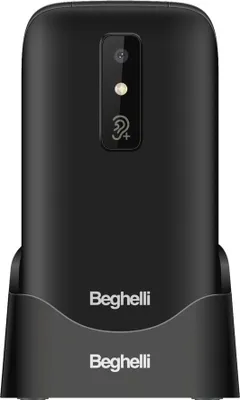 A black mobile phone for seniors with a charging dock.