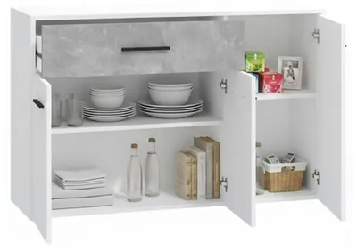 Produktbild von Dmora Anrichte Schrank 119x33x81h cm Weiß, eine Schublade, 2 Regale