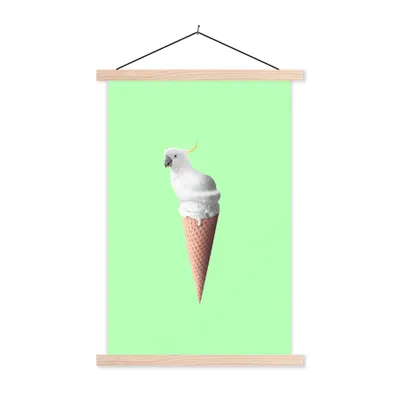 Produktbild von MuchoWow® Textilposter Papagei - Eistüten - Eiscreme - Weiß - Grün 40x60 cm mit holzfarbenen Rahmen - Poster