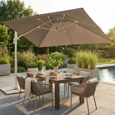 Immagine prodotto di Milani Home - ombrellone da giardino 3 x 4 m palo laterale decentrato in alluminio, telo poliestere tortora, per terrazzo, piscina e dehor