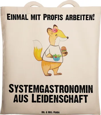 Produktbild von Mr. & Mrs. Panda Shopping Tasche Systemgastronomin Leidenschaft - Transparent - Geschenk, Schultasche, dokumententasche, Tote Bag, Stoffbeutel, Uni