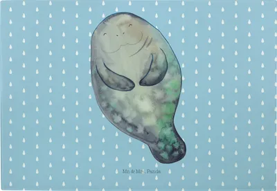 Produktbild von Mr. & Mrs. Panda Schneidebrett Seekuh Happy - Blau Pastell - Geschenk, Freundin, Respekt, Achtsamkeit, Neustart, Servierplatte, schneidbrett, Meer, Glas, Liebeskummer