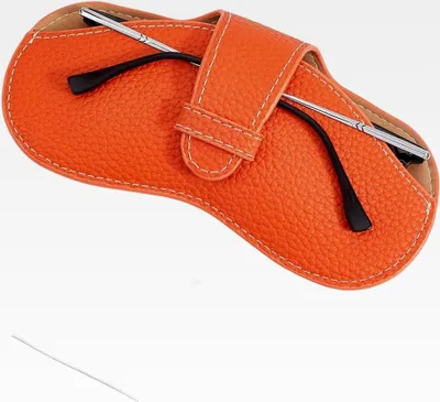 Produktbild von Brillenetui für Sonnenbrillen, tragbar und leicht, aus Leder mit Reinigungstuch, für Damen und Herren, 17,5 x 8,7 cm, orangerot
