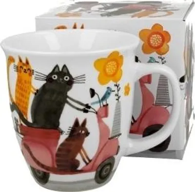 Imagen del producto de Taza de porcelana en una caja de regalo, diseño "Cat's World: Gatos en un scooter"