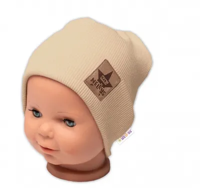 Productafbeelding van Gestreept, dubbellaags mutsje met boord - beige, maat 104/110, Baby Nellys