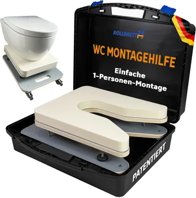 Produktbild von Rollbrett24® Cera Bulli - 1 Mann WC-Montagehilfe für wandhängende WCs & BDs - 360° Rollen, bis 60 kg - Entwickelt und Patentiert vom Sanitärprofi