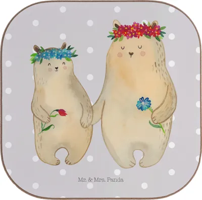 Produktbild von Mr. & Mrs. Panda Tassen Untersetzer Bären mit Blumenkranz - Grau Pastell - Geschenk, für Gläser, Muttertag, Family, Mama, Tassenuntersetzer, Vorbild, Kinder, Coaster