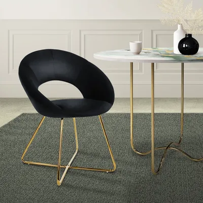 Produktbild von ML-Design Esszimmerstuhl mit runder Rückenlehne, Schwarz, aus Samt Metallgestell