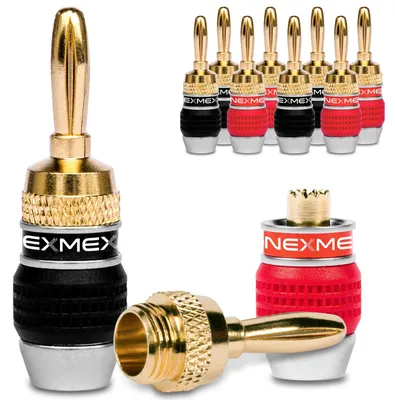 Produktbild von Bananenstecker 4mm schraubbar NEXMEX 24k vergoldet Lautsprecherkabel 10x Stecker
