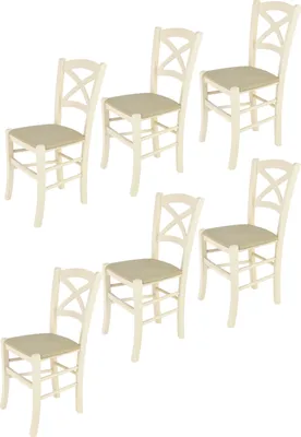 Obrázok produktu pre t m c s Tommychairs - sada 6 stoličiek CROSS do kuchyne a jedálne, robustná konštrukcia z lakovaného bukového dreva v anilínovej bielej farbe a čalúnený sedák potiahnutý látkou vo farbe konope