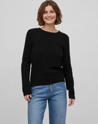 Image de VILA pull en tricot avec col rond Sweater douillet structure design Taille : S