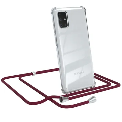 Produktbild von EAZY CASE Handykette kompatibel mit Samsung Galaxy M51, Handyhülle mit Umhängeband, Handykordel, Schutzhülle Clear, Band in Rot