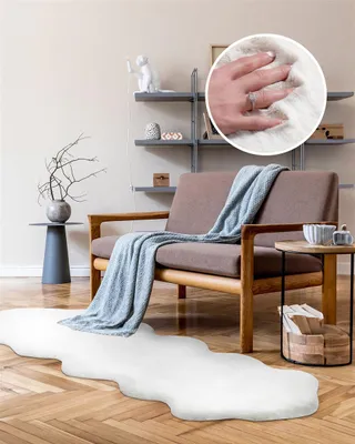 Produktbild von Qiyano Teppich für Wohnzimmer Hochflor super weich Fellimitat kuschelig weiß, 60 x 180 cm Sheepskin