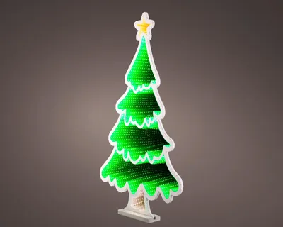 A lit-up LED Christmas tree decoration.