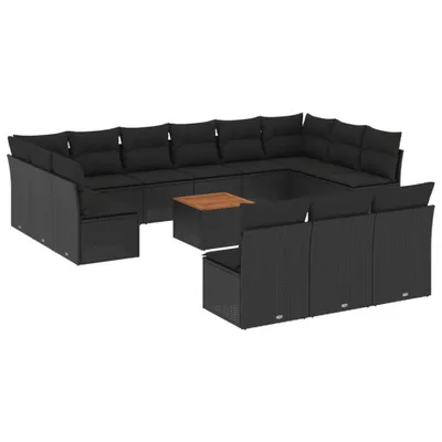 Produktbild von vidaXL 14-tlg. Garten-Sofagarnitur mit Kissen Schwarz Poly Rattan