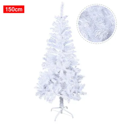 Obrázek produktu pro Umělý vánoční stromek QEENTOE, výška 150 cm, vánoční stromek z bílého PVC, umělá borovice s kovovým stojanem, vánoční dekorace do interiéru