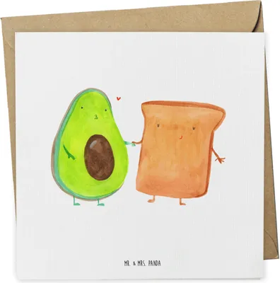 Produktbild von Mr. & Mrs. Panda Klappkarte Avocado Toast - Weiß - Geschenk, Hochzeit, Hochzeitsgeschenk, Freundin, doppelkarte, Grußkarte, Glückwunschkarte, faltkarte, anlasskarte