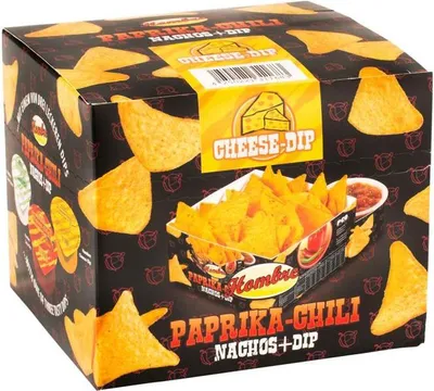 Produktbild von Hombre Paprika-Chili Nachos + Cheese-Dip 190g