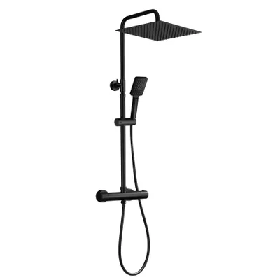 Produktbild von JOHO Regendusche Duschsystem Thermostat Duschset mit Thermostatarmatur matt schwarz (XXL Kopfbrause 30x30cm)