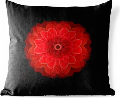 Produktbild von MuchoWow® Outdoor Kissen - Orangefarbenes Dahlienmandala auf schwarzem Hintergrund - 45x45 cm - Wetterfest - Lounge Kissen - Fotokissen - Dekoratives Kissen