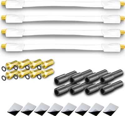 Produktbild von 4x ARLI Fensterdurchführung Ultra Slim Weiß – 0,2 mm Flachkabel + 8x F-Stecker + 8x Gummitüllen TV SAT DVB-S2 DVB-T2 für Fenster & Türen