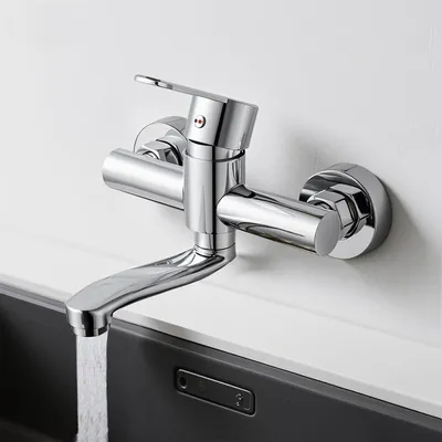 Produktbild von Wandarmatur, 360° drehbar, Edelstahl, Wandmontage, Kalt und Warm, Arm 15 cm, Küchenmischbatterie