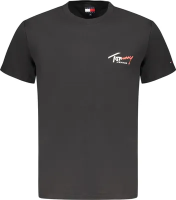 Zdjęcie produktu dla Męska koszulka slim fit czarna – zrównoważona bawełna, okrągły dekolt, nadruk