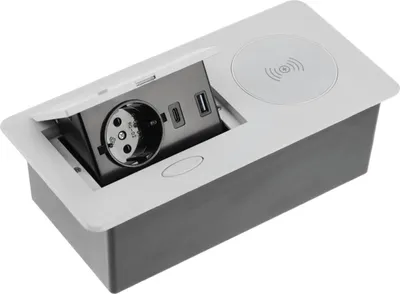 Immagine prodotto di Presa multipla GTV AVARO Plus, presa compatta con caricatore a induzione da 5 W, USB-A e USB-C, disponibile in bianco, nero, alluminio, ideale per l'home office e gli uffici