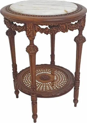 Produktbild von Casa Padrino Barock Beistelltisch Braun / Weiß - Runder Barockstil Massivholz Tisch mit Marmorplatte - Wohnzimmer Möbel im Barockstil - Barock Möbel