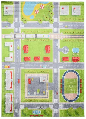 Produktbild von Mazovia Koberček - Detský Koberec Ulice - Detská Izba - Mäkký, Protišmykový Koberec do Detskej Izby - Pranie v Práčke - Zelená - 140x200 cm