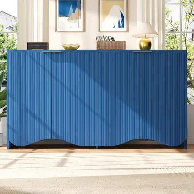 Produktbild von Flieks Sideboard Kommode 140x40x85 cm, Anrichte Küchenbuffet mit Wellenmuster-Design, Küchenschrank Beistehtisch für Wohnzimmer Flur, blau