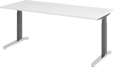 Produktbild von bümö Schreibtisch Serie-XB - Nachbildung: Weiß, Größe:  180 x 80 cm, Gestell: Graphit/Alu poliert
