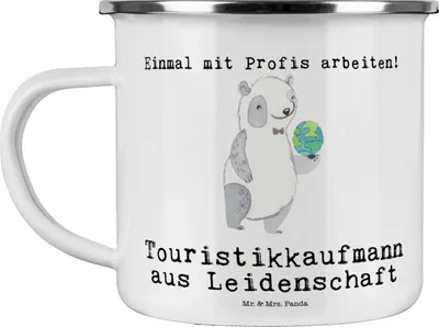 Produktbild von Mr. & Mrs. Panda Teetasse Touristikkaufmann Leidenschaft - Weiß - Geschenk, Kaffeepott, Emaille Becher, Pott, Tasse, wandertasse