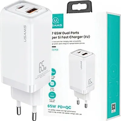 Image de Usams Ład. Siec. 1Xusb-C+1Xusb T47 65W(Only Head) Pd Fast Charging Super Si Biały/White Cc153Tc02 (Us-Cc153)