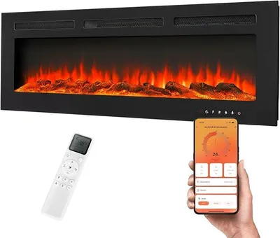 Obrázek produktu pro Elektrický krb o výkonu 1800 W, topný ventilátor s termostatem (18–30 °C), 9 barev plamenů, časovač (1–8 hodin), ovládání přes Wi-Fi aplikaci a dálkové ovládání, elektrické topení vhodné do místností o rozloze až 37 m²