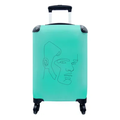 Produktbild von MuchoWow® Koffer Handgepäck Trolley Rollkoffer Kleine Reisekoffer mit 4 Rollen - Mann - Porträt - Strichzeichnung - Cabin Size < 55x40x23 cm & 55x40x20 cm - Fotokoffer - Kabinenkoffer - Boardgepäck - Reise-Box - Reisekoffer - Reisegepäck - Koffer mit Bild - Trolley für Kinder