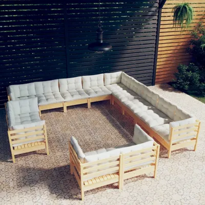 Produktbild von Möbel 13-tlg. Garten-Lounge-Set mit Creme Kissen Massivholz Kiefer - Gartenmöbelgarnituren 3096959