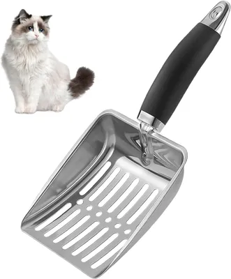 Produktbild von Katzenstreuschaufel aus Aluminiumlegierung - Katzenstreuschaufel - Metall mit praktischem Griff - Silber (1 Stück)