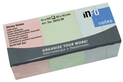 Produktbild von INFO 565398-PK3 Haftnotizblock - 50 x 40 mm, 3x 100 Blatt, sortiert