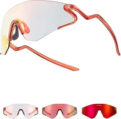 Produktbild von ROCKBROS Fahrradbrille Sonnenbrille, Photochrome Brille, Selbsttönend UV400 Schutz TR90 Sportbrille, Ultraleicht 24g Laufbrille Transparent / Rot