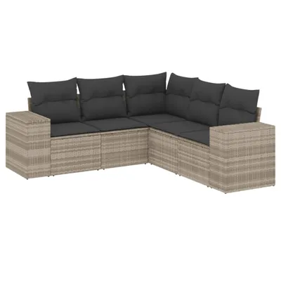 Produktbild von vidaXL 5-tlg. Garten-Sofagarnitur mit Kissen Hellgrau Poly Rattan