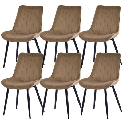 Image de Chaise de salle à manger HOMAVO – Chaise confortable en velours ou en cuir synthétique, ergonomique, structure métallique, assise large 53 × 43 cm, facile à monter, lot de 6